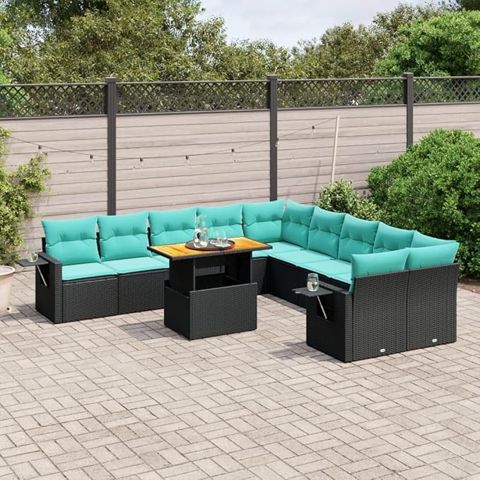 vidaXL Patio Sofa Set with Cushions 11 Piece, Outdoor Sectional Sofa Couch, Patio Conversation Set for Garden Backyard, Black Poly Rattan
