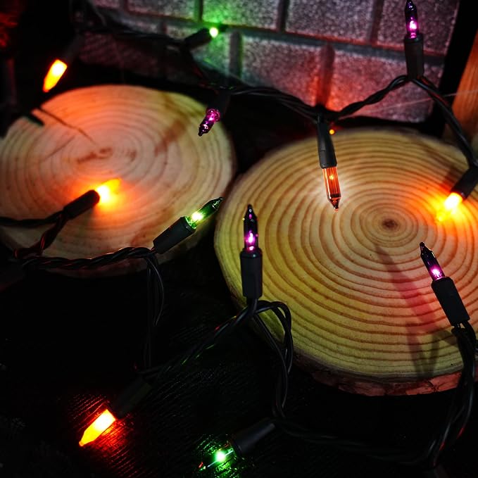 TW SHINE Purple Orange and Green Halloween Lights, 20FT 100 Count Incandescent Mini String Lights, Waterproof Halloween Decorations for Outdoor Indoor Patio Home Party Garden Yard Decor