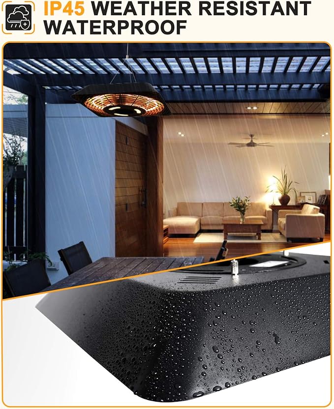 Star Patio Electric Patio Heater, Outdoor Heater with Remote and Touch Switch, 750W/1500W Infrared Hanging Heaters with SQUARE SHAPE Black Finish, IP45 Waterproof, STP1568-RMLED-SQN2025