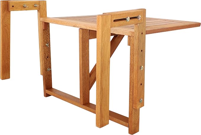 Sunnydaze Meranti Folding Balcony Patio Railing Table for 4-Inch to 8.75-Inch Railings