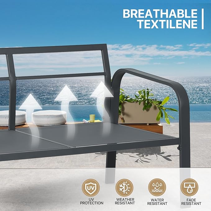MoNiBloom 4 Pieces Outdoor Patio Furniture, All Weather Conversation Set with Tempered Glass Coffee Table for Garden Backyard Porch Balcony Poolside Deck Lawn, Loveseat Couch and Chairs with Cushions