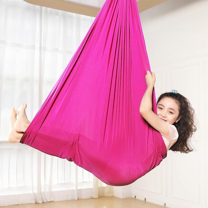 Kids Sensory Therapy Swing Hammock Children's Swing Hammock Indoor Elastic Cuddle Pod Swing for Autism Boys Girls with ADHD SPD Asperger's Sensory Integration Special Needs (Rose Red)