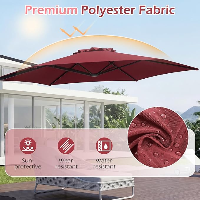 Tangkula 10FT Patio Umbrella, Offset Cantilever Outdoor Umbrella with 360 Degree Rotation, Air Vent, Cross Base for Pool Deck Garden Backyard (Wine)