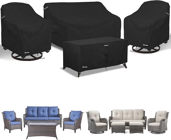 ANartcle Patio Furniture Covers 4 Piece Set, 600D Waterproof Heavy Duty Outdoor Furniture Covers,Fit Wicker Patio Sofa, Swivel Rocker Chair and Coffee Table,Black