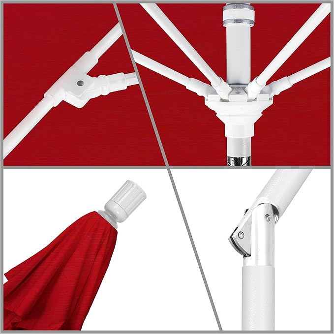 California Umbrella 11' Rd. Fiberglass Rib Patio Umbrella, Crank Lift, Collar Tilt, White Pole, Red