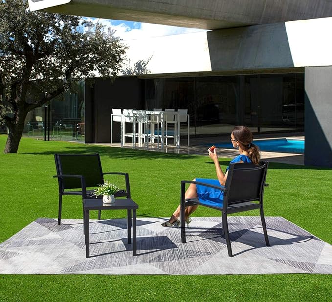 Tuoze 3 Pieces Patio Furniture Set Outdoor Garden Conversation Sets Modern Porch Furniture Lawn Chairs with Glass Coffee Table for Poolside Backyard Balcony,Black