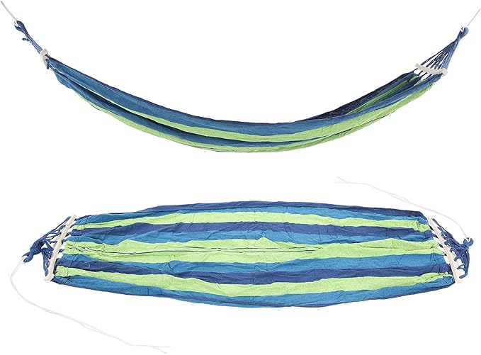 Camping Hammock Lightweight Portable Canvas, 86.6x31.5 Inch, Blue with Color Stripe - Hardwood Spreader Bar, Easy Setup, Ideal for Outdoor Travel and Hiking (Blue)