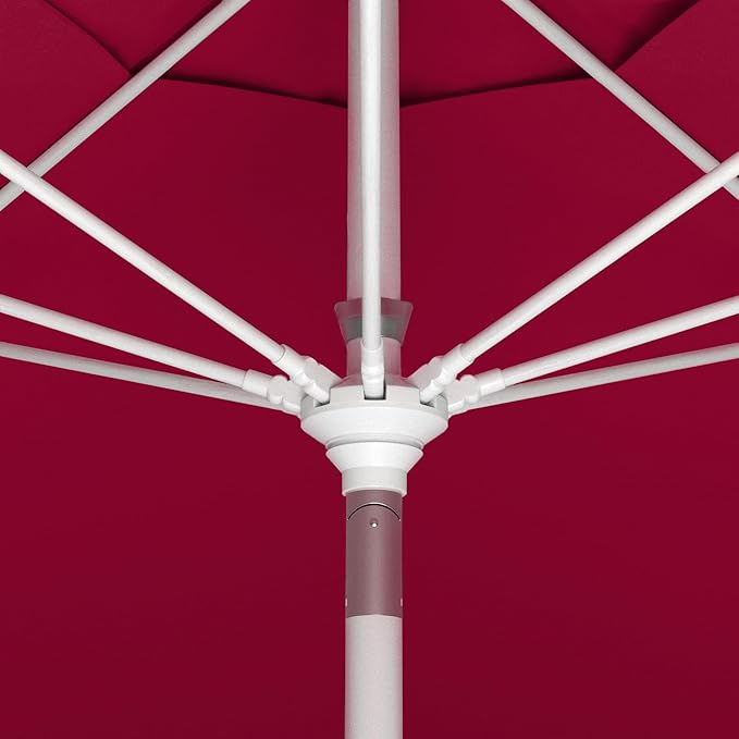 California Umbrella 11Ft Sunbrella Patio Umbrella, Fiberglass Ribs, Hand-Crank, Tilt-Collar, White Frame, Jockey Red Fabric