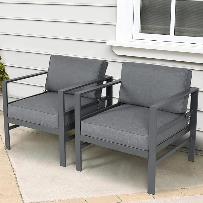 2 PCS Aluminum Modern Outdoor Patio Club Chair Set, Grey Cast Aluminum, All-Weather, Sectional Sofa, 27.6*25.2*25 inches, 400 lbs, Grey, Resistant, Sturdy, Waterproof