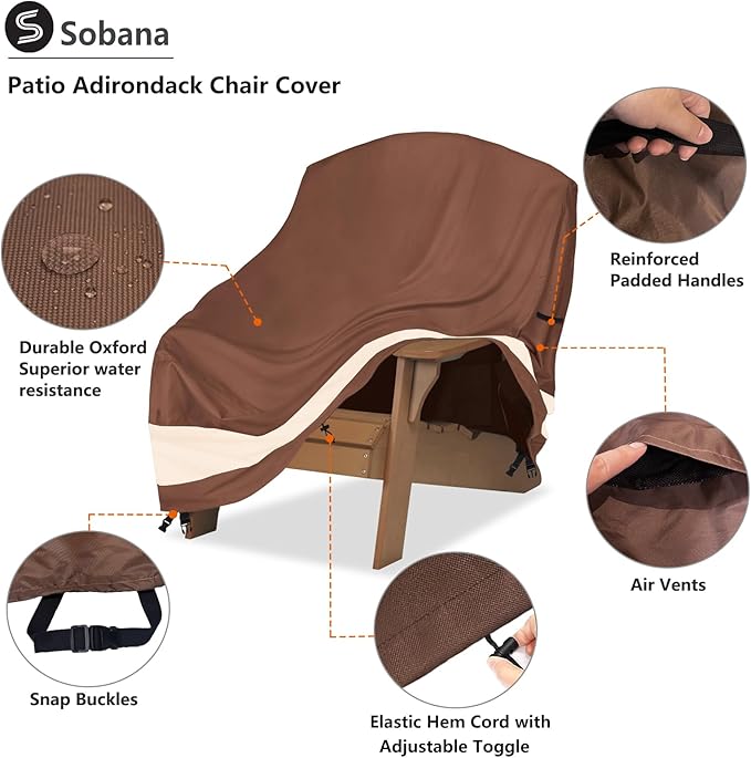 Patio Adirondack Chair Cover 35 x 37 x 36 inch,Waterproof Heavy Duty Outdoor Chair Covers,Adirondack Chair Covers for Outdoor Chair,Brown & Beige