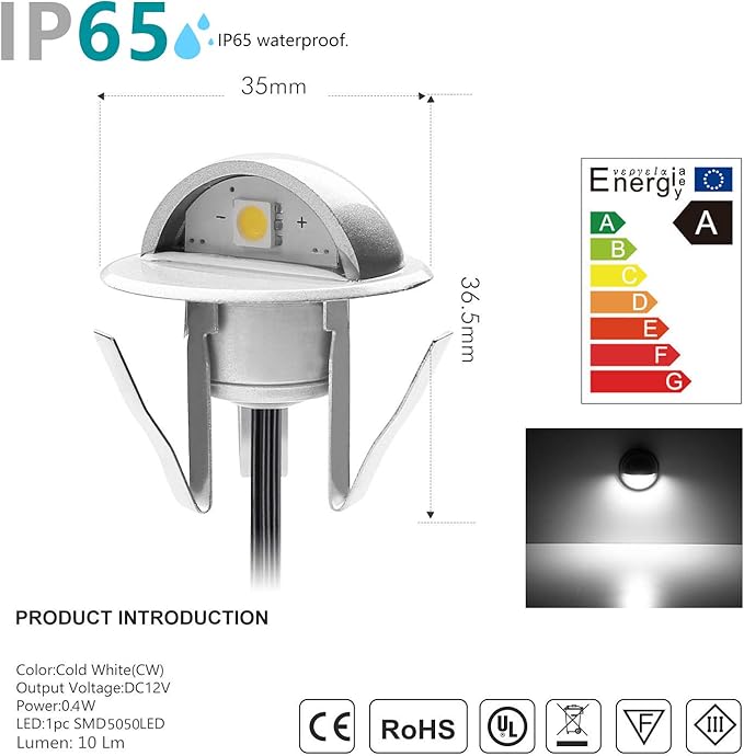 6 Pack LED Stair Lights Kit Low Voltage Waterproof IP65 Outdoor 1-2/5" Recessed Wood LED Deck Lighting Yard Garden Patio Step Landscape Pathway Decor Lamps,Cool White