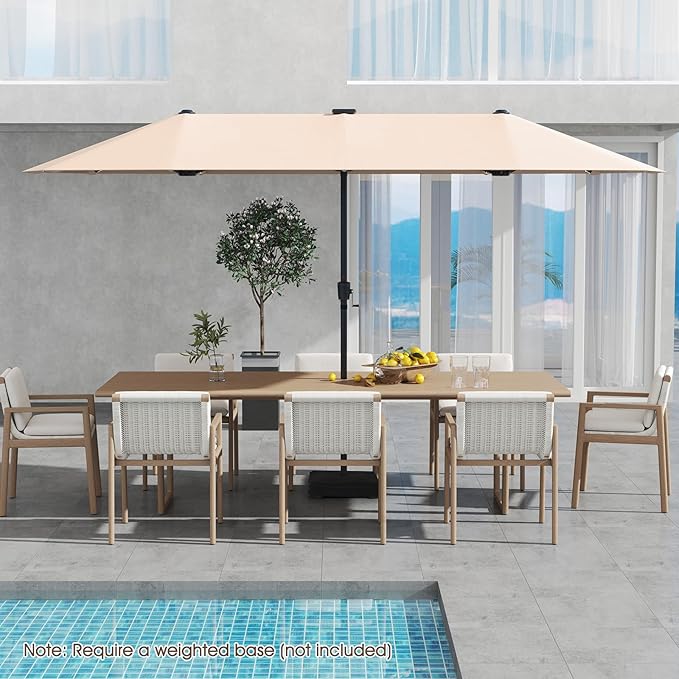 Tangkula 13 Ft Solar Patio Umbrella, Double-Sided Extra Large Outdoor Market Table Umbrella with 108 LED Lights, Crank Handle, 12 Sturdy Ribs for Poolside, Garden & Backyard (Beige)