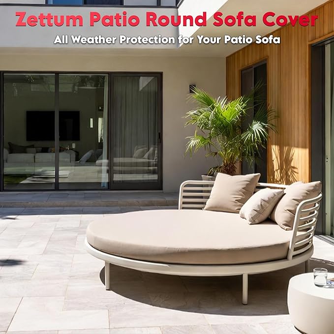 Zettum Outdoor Daybed Cover 92 Inch - 600D Patio Round Sofa Cover Waterproof & Heavy Duty, All Weather Protection Outdoor Furniture Covers for Canopy Daybed Sofa, 92" Dia x 35"/18" H