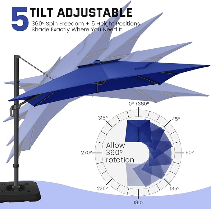 HOTEEL Patio Umbrella - 10ft Cantilever Umbrella Outdoor for Patio, Offset Umbrellas with Double Top Vent, UV resistant & Fade resistant, Large Table Umbrella on Clearance for Deck, Pool, Market, Backyard -Dark Blue