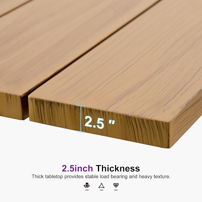 PURPLE LEAF Patio Dining Set for 8 All-Weather Wicker Woodgrain Aluminum 9 Piece Outdoor Table and Chairs Set Included Cushions for Backyard Indoor Decor Kitchen Outdoor Furniture Set Teak Color