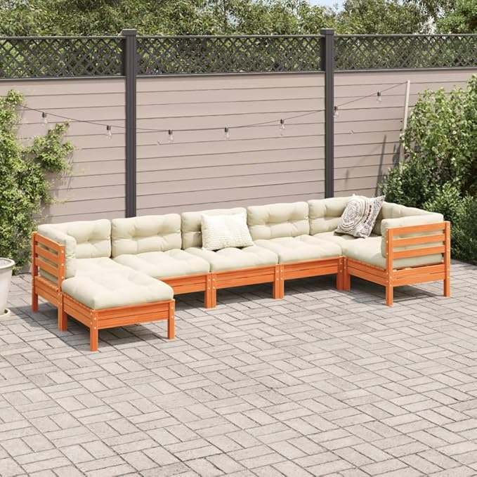 Garden Sofa Set Wax Brown Solid Pine Wood Large Modular Garden Seating Arrangement Patio Conversation Set for backyards Gardens