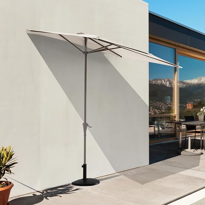 COBANA 7.5’by 4’Half Rectangular Outdoor Patio Umbrella for Patio, Balcony, Garden, Deck, Cream White