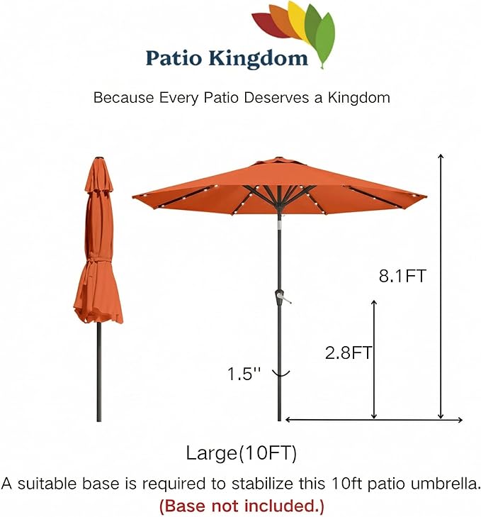10FT Solar Umbrella 32 LED Lighted Patio Umbrella Table Market Umbrella w/Tilt and Crank, UV-Resistant Outdoor Umbrella for Pool, Garden, Deck, Terracotta