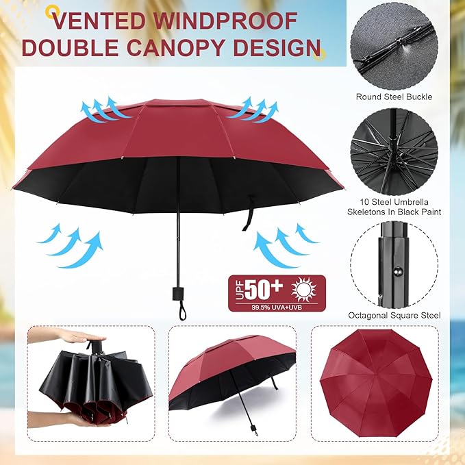 2 Pack Large Double Canopy Sun Umbrella for Chairs with Square Tube Clamp Foldable Portable Beach Umbrella for Chair Golf Cart Patio Wheelchair Outdoor Camping Fishing