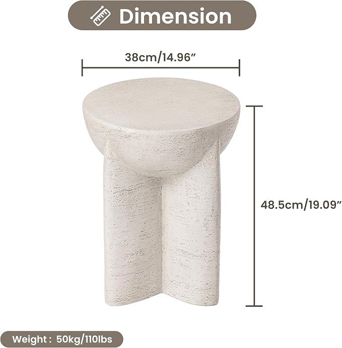 COSIEST Outdoor Side Table White, MgO Concrete Side Table, Lightweight Outdoor Accent Table with Faux Natural Slate Rock, Cylinder Patio Table Top Plant Stand for Garden and Deck