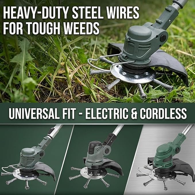 Voltriox Trimmer Head for Weed Eater, Heavy Duty Wire Brush Cutter Attachment with Adapter Kit, Weed Removal Tool for Grass, Moss, Pavement Cracks and Yard Maintenance, Fits Trimmers (2PCS)
