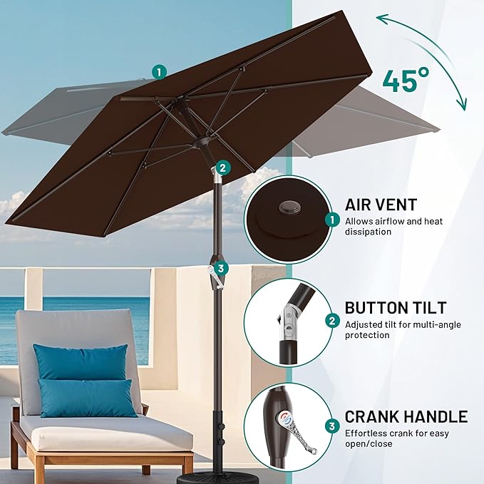 AreShark 7.5FT Patio Umbrella Table Market Umbrella w/Tilt and Crank, Heavy-Duty Outdoor Umbrellas for Pool, Deck, Garden and Backyard, Brown