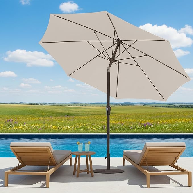 11FT Patio Umbrella, Outdoor Umbrella with with 8 Sturdy Fiberglass Ribs,Market Table Umbrella with Push Button Tilt and Crank,Suit for Backyard,Garden,Pool,Deck(Creamy-white)