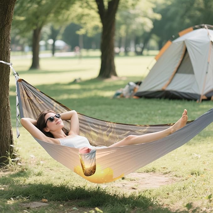 Camping Hammock Lightweight - 350lbs Portable Hammock with 2 Tree Straps and Attached Carry Bag,Great for Travel/Backpacking/Beach/Backyard - Single or Double - Sunflower 38