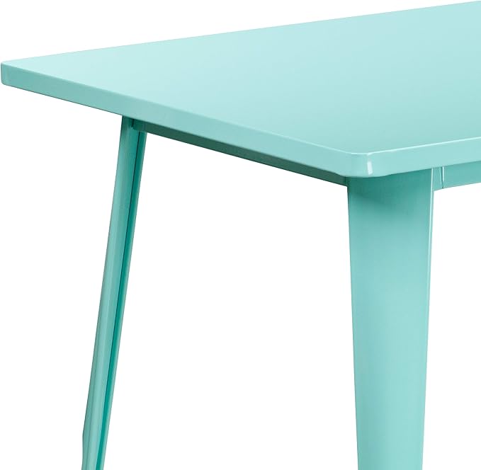 EMMA + OLIVER Commercial Grade 31.5" x 63" Rectangular Mint Green Metal Indoor-Outdoor Table