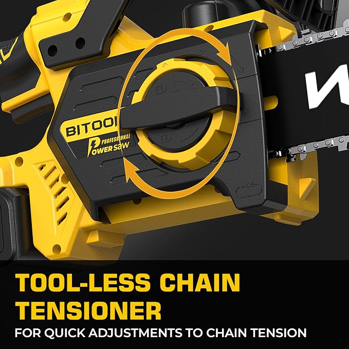 BITOON 12-Inch Chainsaw with 2PCS 4.0Ah Battery and Charger, Auto-Oiler, Brushless Cordless 12" Compact Chain Saw, Portable Electric Chainsaws for Cutting Wood, Branches Yellow