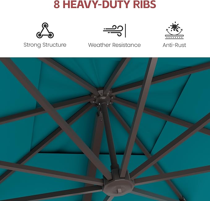 GENTEACO 10X10 FT Cantilever Umbrella, Large Offset Patio Umbrella with 6 Angle Tilts & 360° Rotation, Large Square Sun Umbrellas for Outdoor Patio Pool Deck Market, Turquoise Blue