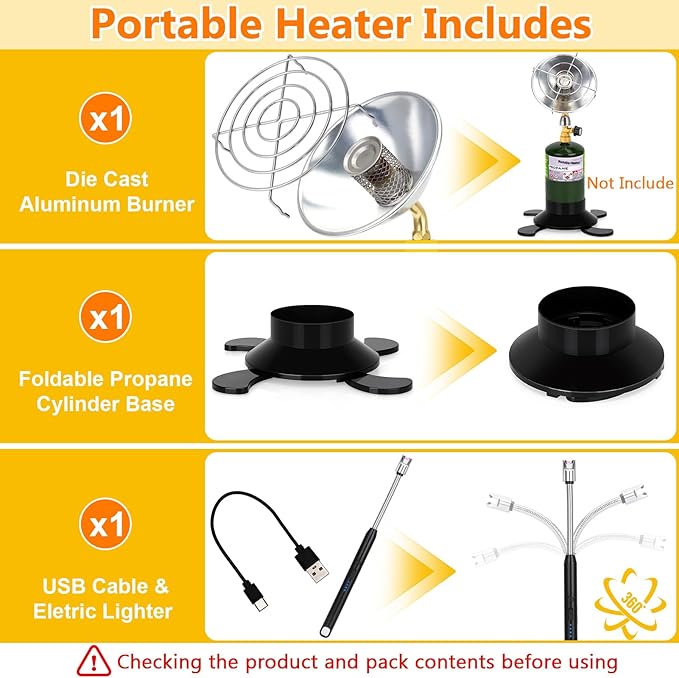 Portable Propane Heater for Camping, Outdoor Gas Space Patio Heater, Upgraded High Heat Output Heaters Foldable Tank Holder for Winter Tent Hiking Fishing Hunting