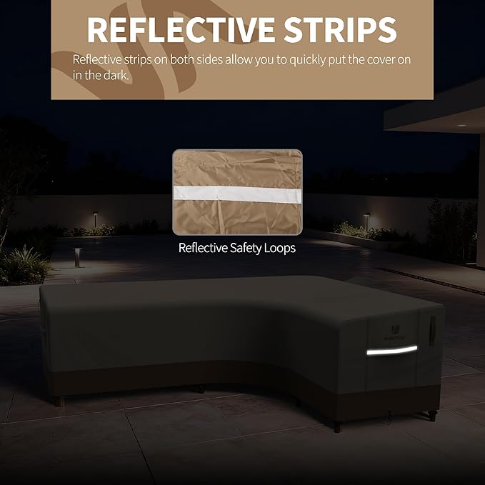 Rosefray 600D Outdoor L-Shaped Sectional Cover,Heavy Duty Anti UV Patio Sectional Sofa Cover with Air Vent, Waterproof Furniture Covers for Deck, Lawn,Backyard Right Facing 105''x85'' khaki brown