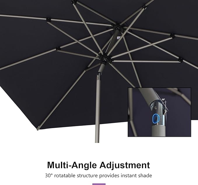 PURPLE LEAF 6.5' x 6.5' Square Patio Umbrella with Tilt Adjustment, Outdoor Table Umbrella Champagne Aluminum Frame, Market Umbrella Pool Umbrella for Deck Garden, Patio, or Lawn