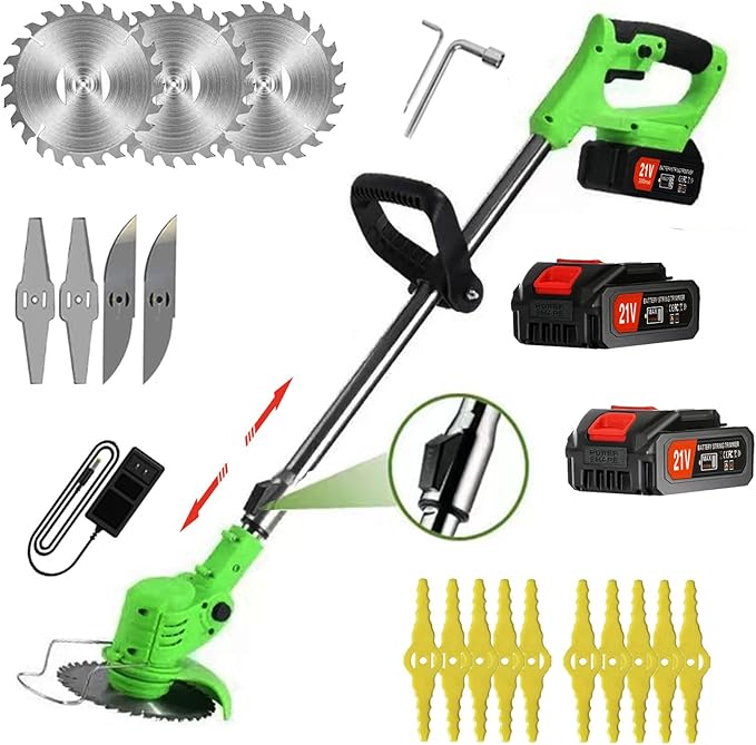 Cordless Weed Wacker Eater, Electric Weed Wacker Cordless Trimmer,Weed Whacker Grass Trimmer Stingless Lightweight Battery Powered weedeaters with 4 Types Blades,2 Batteries for Lawn, Yard, Garden