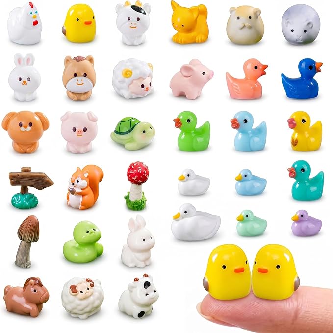 Zerobe 40Pcs Mini Farm Animal Figurines: Resin Fairy Garden Accessories | 40 Unique Resin Farm Animal Figurines: Small miniature garden figurines for DIY crafts, terrarium decor & mini displays.