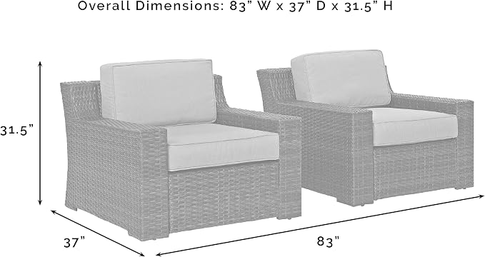 Crosley Furniture Beaufort Beaufort 2-Piece Outdoor Chair Set, Wicker Patio Chairs for Conversation, Porch, Deck, Brown with Mist Cushions
