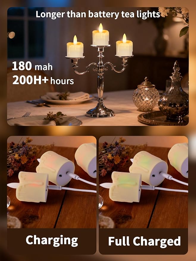 Rechargeable Flameless Tea Light Candles with Remote, 1.5"x2.2" Dripping Fake Electric Flickering Votive Candles for Anniversary Wedding Table Centerpiece Halloween Christmas Decor, Ivory White 6 pack
