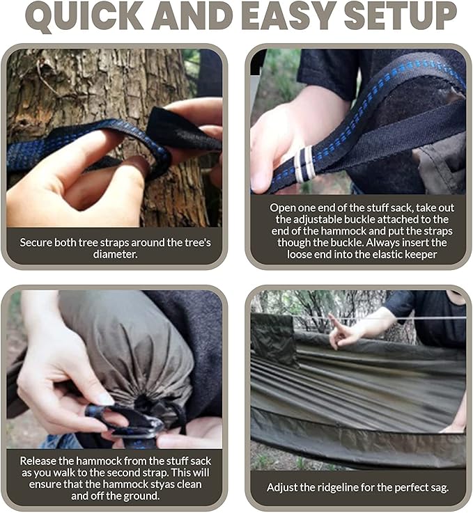 Onewind Camping Hammock, Ultralight Portable Hammock with Adjustable Ridgeline, Outdoor Hammock 20D Ripstop Nylon with 2 * 12Ft Tree Strap, Ideal for Camping, Hiking, Backpacking