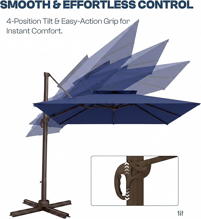 11' Patio Umbrella, Double Top Aluminum Cantilever Umbrella with 360°Rotation, Offset Patio Umbrella with Easy Tilt for Pool Deck Garden Backyard, Navy Blue (Base not Included)