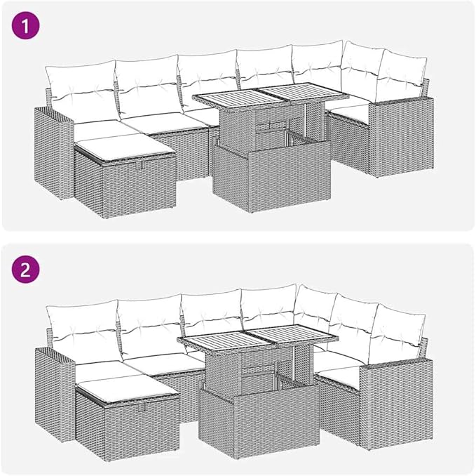 8 Piece Patio Furniture Set Outdoor Sofa Sectional Gray PE Rattan Modular Conversation Set with Cushions for Patio Garden Backyard