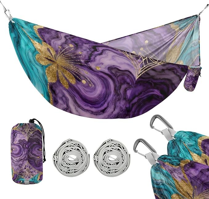 Marble Floral Hammocks with Hanging Rope Tree Hammock for Outside Patio Backyard Poolside