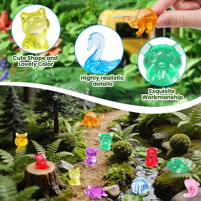 DIYDEC 180Pcs Mini Resin Animal 50 Styles Tiny Resin Animals to Hide,Small Plastic Figurines for Vase Fillers Micro Dollhouse Aquarium Decorations