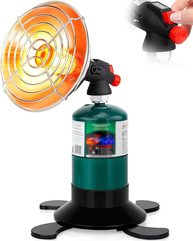 Portable Propane Heater for Camping, Outdoor Space Tent Heater, Cordless Patio Heaters with Self Igniter, Control Valve, Foldable Gas Tank Holder, Ideal Garage Hiking Ice Fishing Hunting Buddy