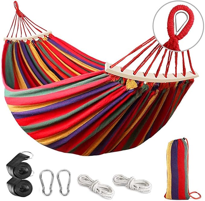 Double Hammock Swing Chair Outdoor, Camping Hammocks for Outside, Hammocks for Trees Chair, Double Polyester Hammock, Tree Hooks & Storage Bag, for Travel Patio Garden