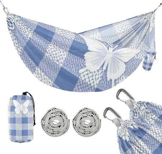 Lovely Blue Lace Butterfly Plaid 330lb Capacity Hammocks with Hanging Rope Hanging Hammock for Outside Patio Backyard Poolside hamaca para acampar