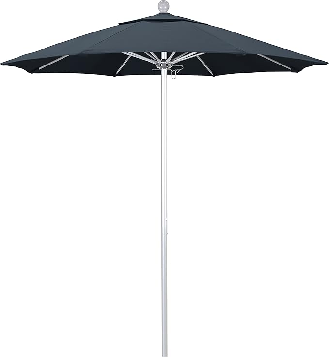 California Umbrella 7.5' Rd. Venture Series Contract Grade Patio Umbrella, Push Open Pin Stop, Silver Finish, Solution Dyed Sapphire