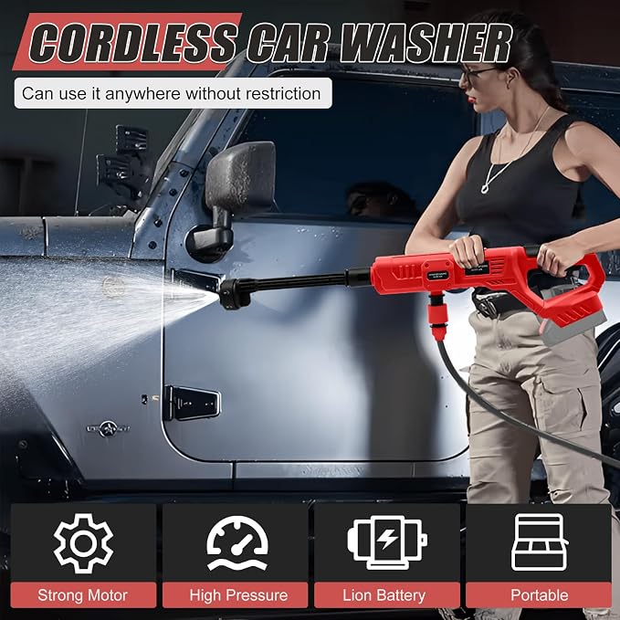 Cordless Cleaner Tool Compatible with Milwaukee18V Battery, Cordless Car Cleaning Tools with 6-in-1 Nozzle Foam Pot, 16ft Hose for Car, Home, Lawn, Garden, Fence (Body Only)