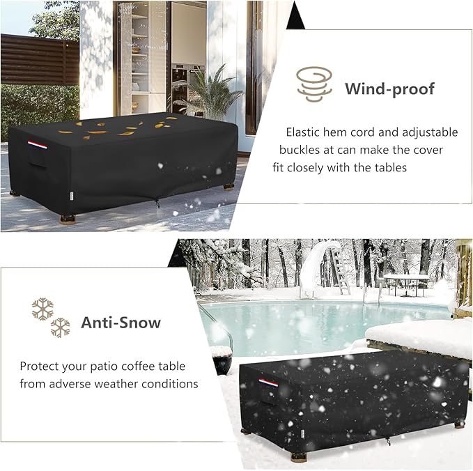 Outdoor Coffee Table Cover Waterproof, Heavy Duty Patio Rectangular Side Table Covers, 36W x 24D x 16H Inches Outdoor Tables Cover (Black)