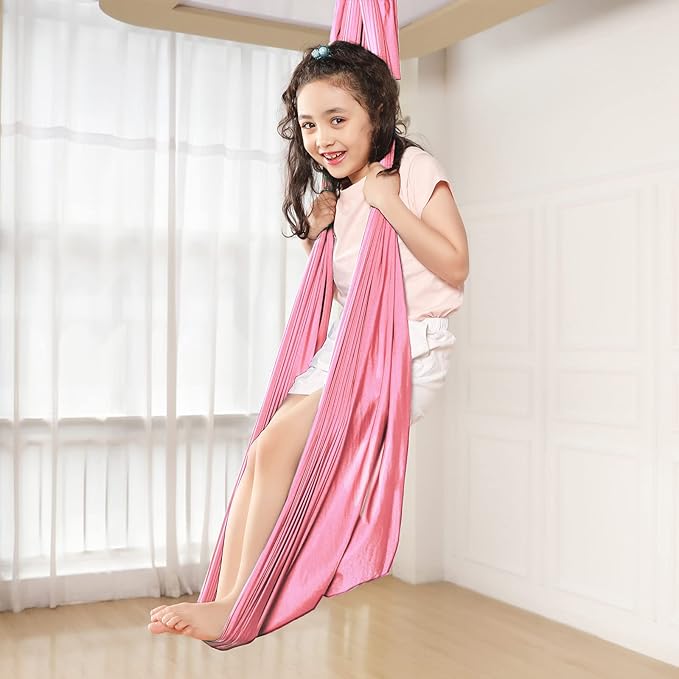 Yoga Swing for Kids Hammock Children Hangin Indoor Outdoor Autism Aspergers,ADHD Kids Hangin Therapy Swing 110inch x 59inch (Hardware Included) Pink